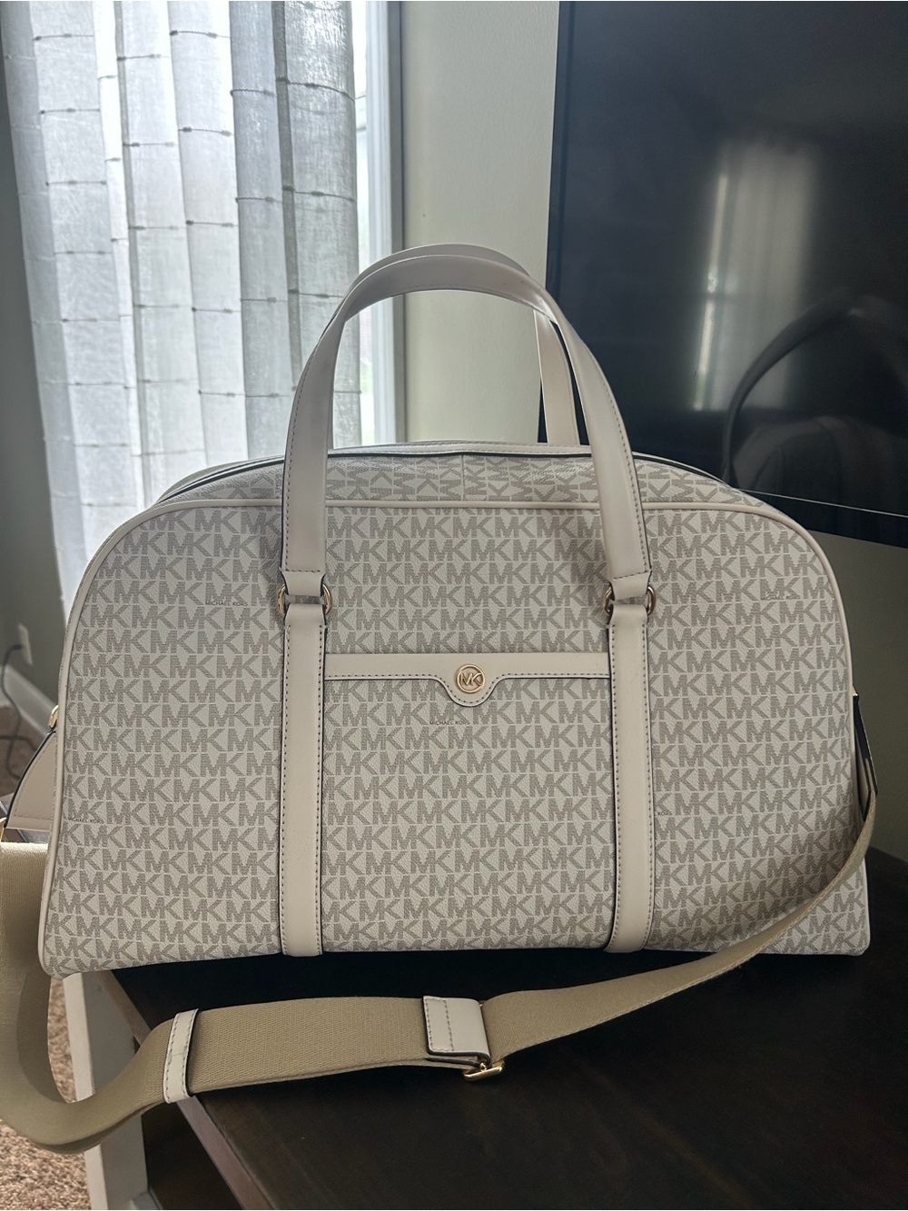 Michael Kors Cream/Beige MK Signature Duffel Bag